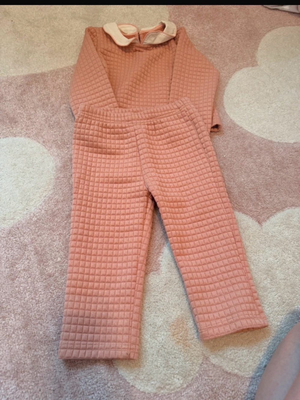 Cozy Quilted Peach Kids Jumpsuit Set